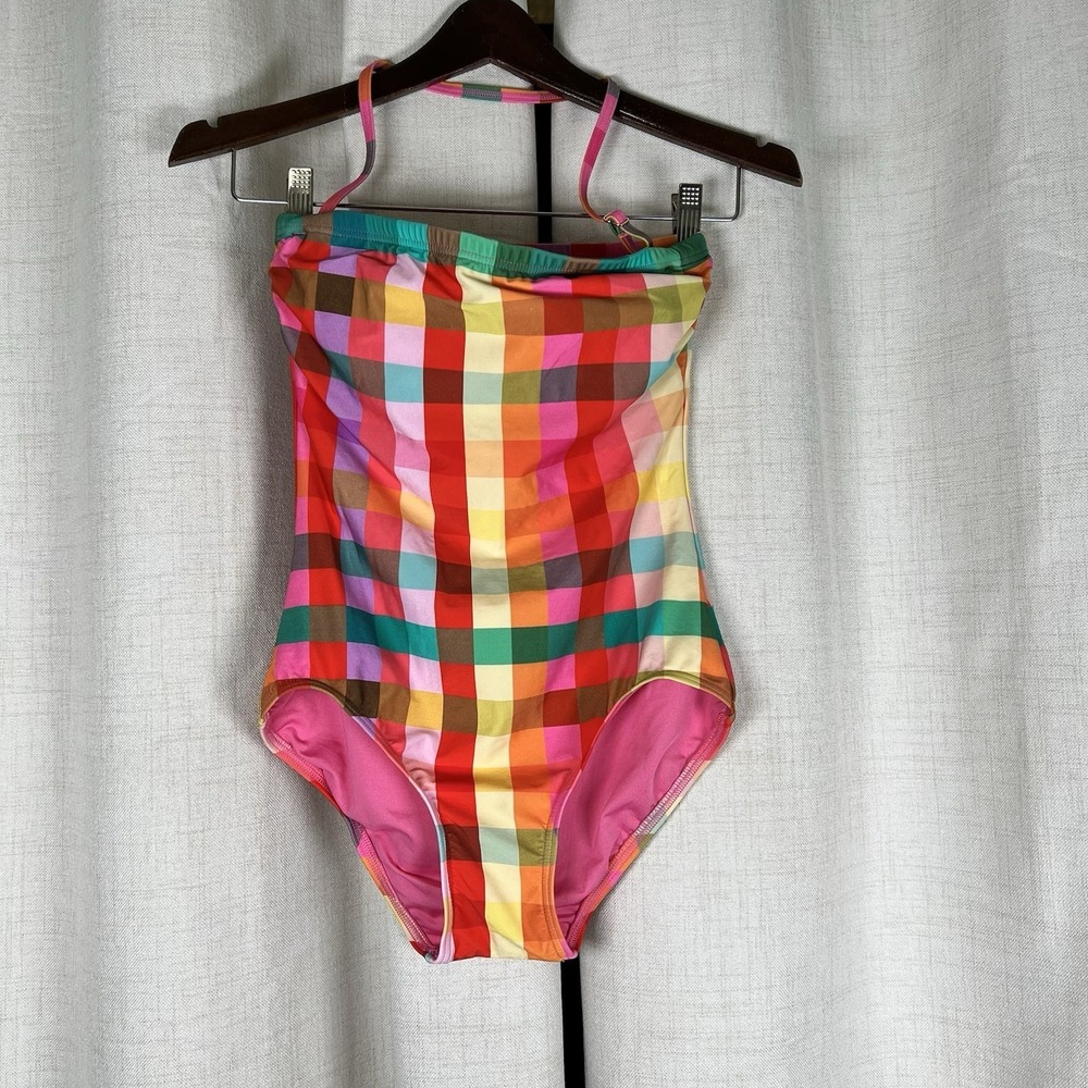 Kate Spade Womens Garden Plaid Classic Bandeau One Piece Swimsuit Multi Size XS